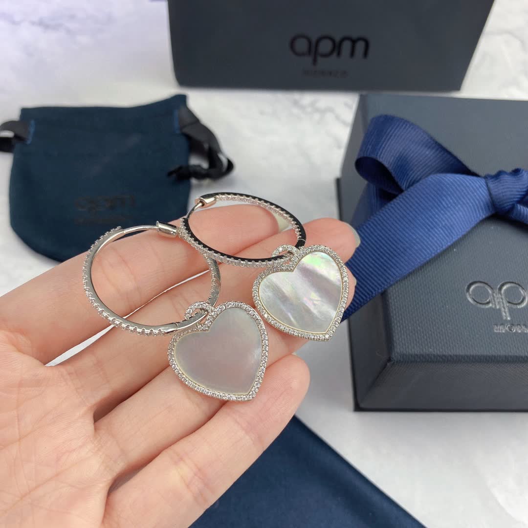 APM Monaco Elegant Heart-Shaped Hoop Earrings with Diamond Accents